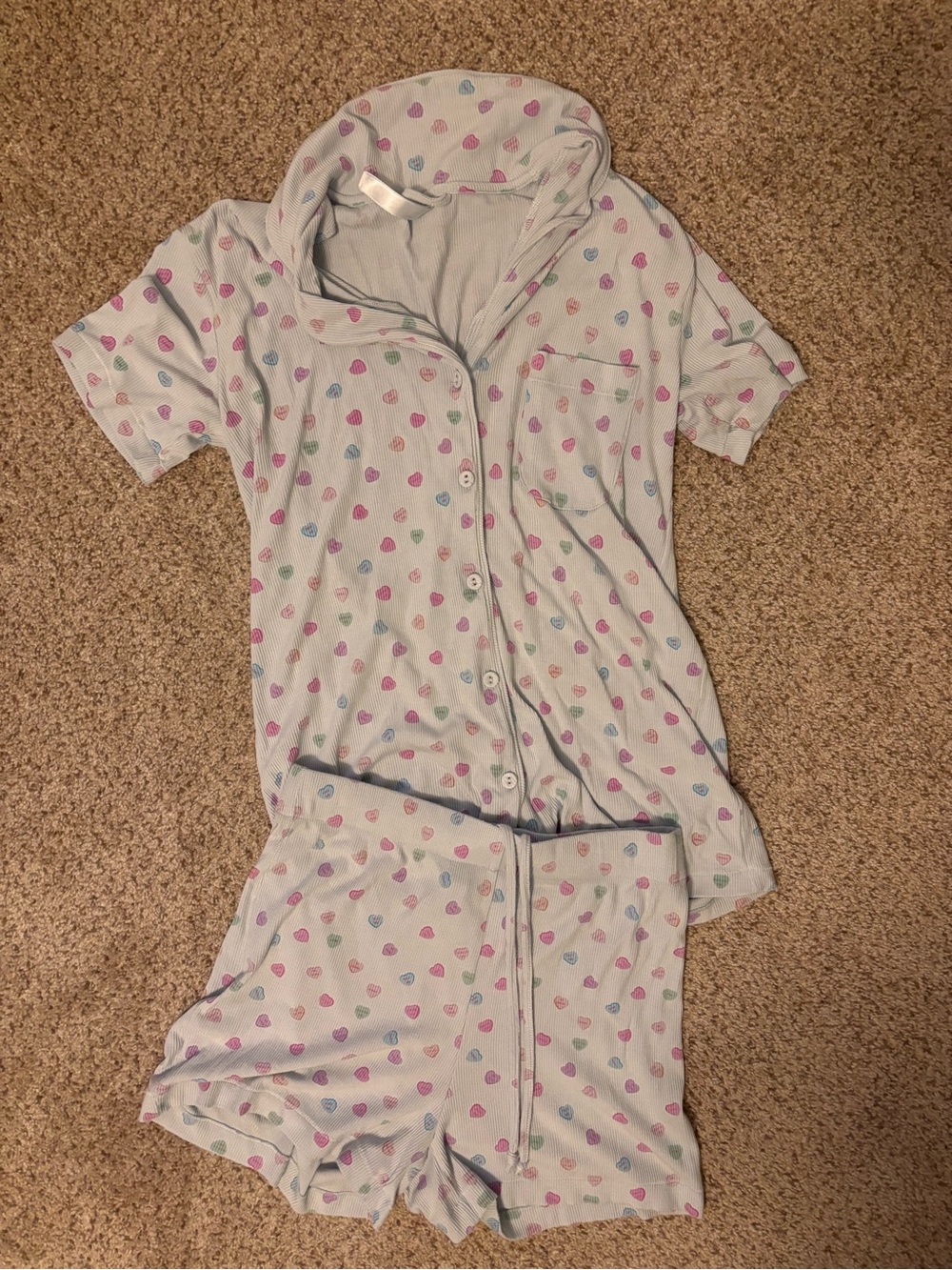 Skims Light Blue Heart Print Short Pajama Set